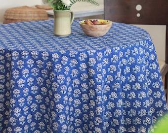 Round floral tablecloth - Blue Block print tablecloth - Round 72 inch tablecloth - Round tablecloth cotton -  Holiday tablecloth round