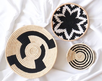 Sabai grass decorative wall baskets - boho wall baskets - Wall hanging baskets - Basket wall decor - woven wall baskets - Assorted Blacks