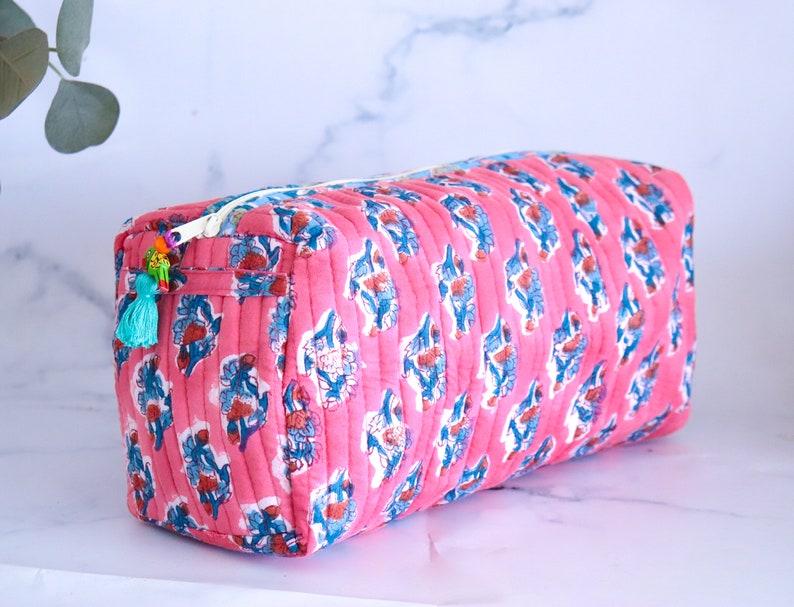 Buy Quilted makeup bags in bulk lots Block print bags Quilted cosmetic pouches Block print Toiletry bag colorful Bulk gifts women image 9