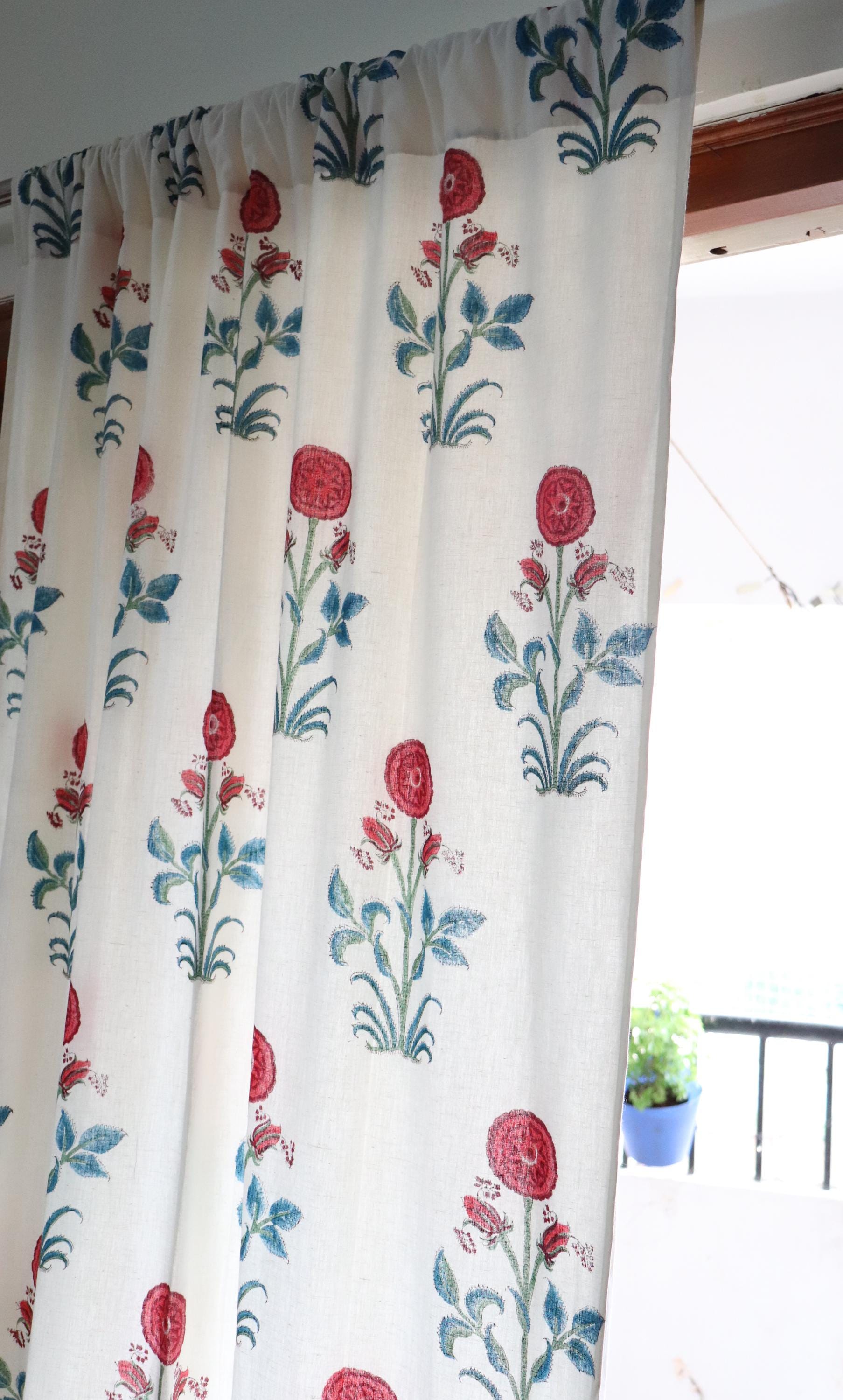 Hand block print lined curtains, Patterned curtains with lining, Bedroom curtains, Set of 2 Light blocking curtains, Semi sheer curtains
