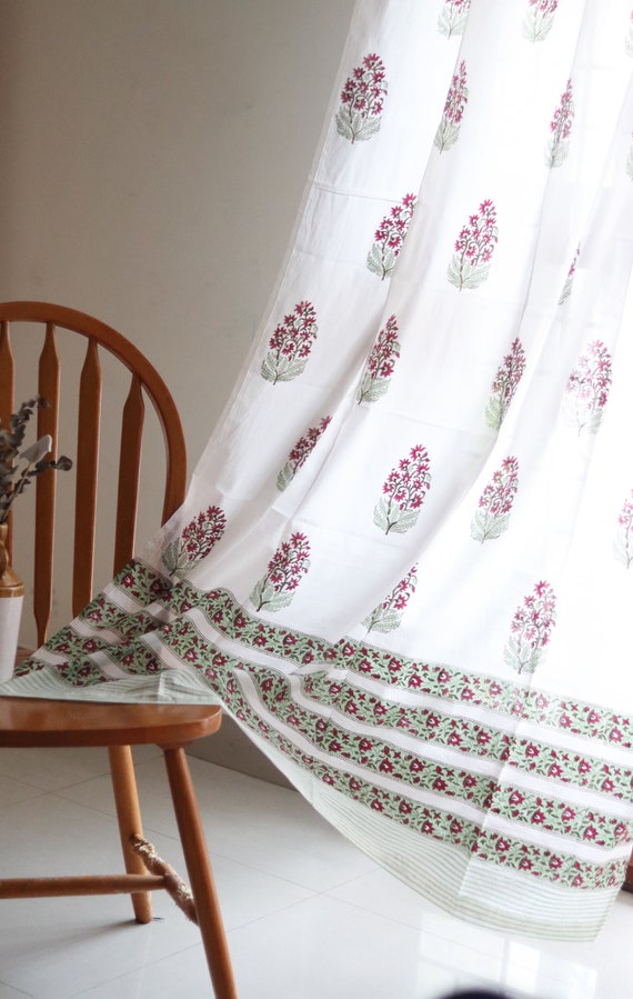 Indian Block Print Curtains Red Boota Curtains Bohemian Curtains