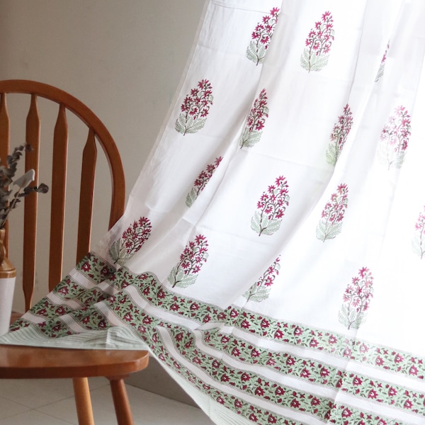 Indian Block print curtains - Red boota curtains - Bohemian curtains - Sheer curtains - window curtain - long door panels - Boho curtains