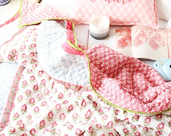 Boho comforter - Queen quilt for sale - Jaipur quilt - Pink Quilt - Indian Bedspread - Kantha quilt queen - Comforter - Block print fabric -