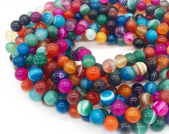 AGATE 18mm Round banded vintage Beads natural 6pcs