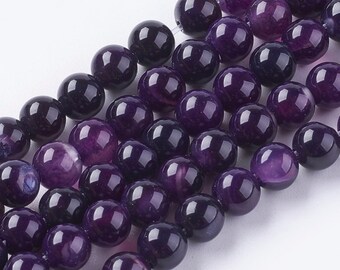 16 inch strand of Dark Purple Agate faceted round beads 10mm