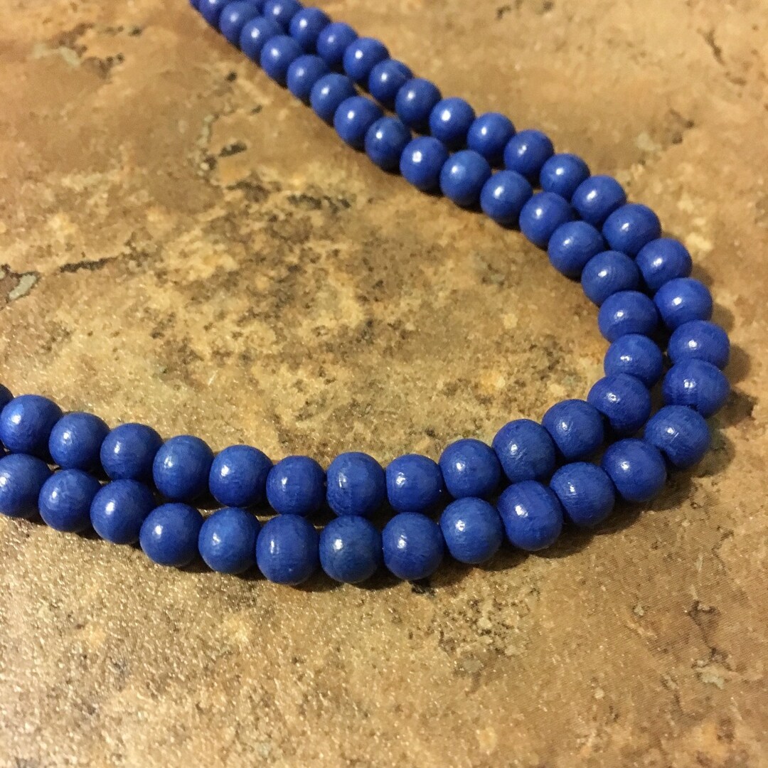 Blue Wood Beads 6mm Etsy