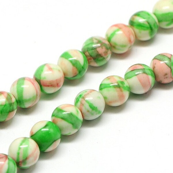 Pink and Green Jade Beads , 10mm - 15 inch strand