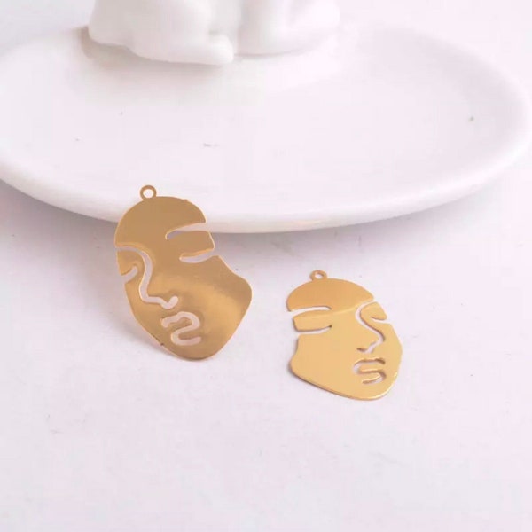 FIVE (5) Lady Face Mask Charms, Gold