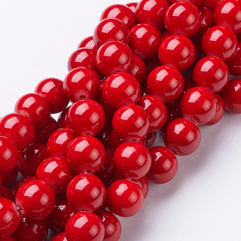 Mountain Jade Beads, Red, 10mm - 15 inch strand