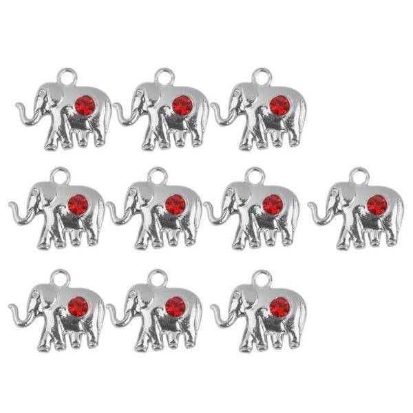 BULK - 30 Silver red Elephant Charms