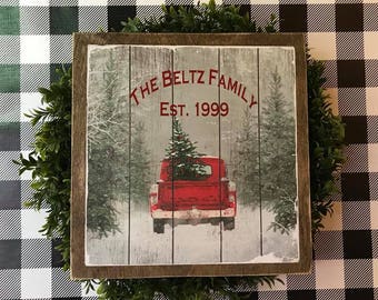 red truck sign farmhouse decor wooden christmas sign christmastree truck sign vintage red truck with tree rustic - Wooden Christmas Signs red truck sign farmhouse decor wooden christmas sign christmastree truck sign vintage red truck with tree rustic - Wooden Christmas Signs