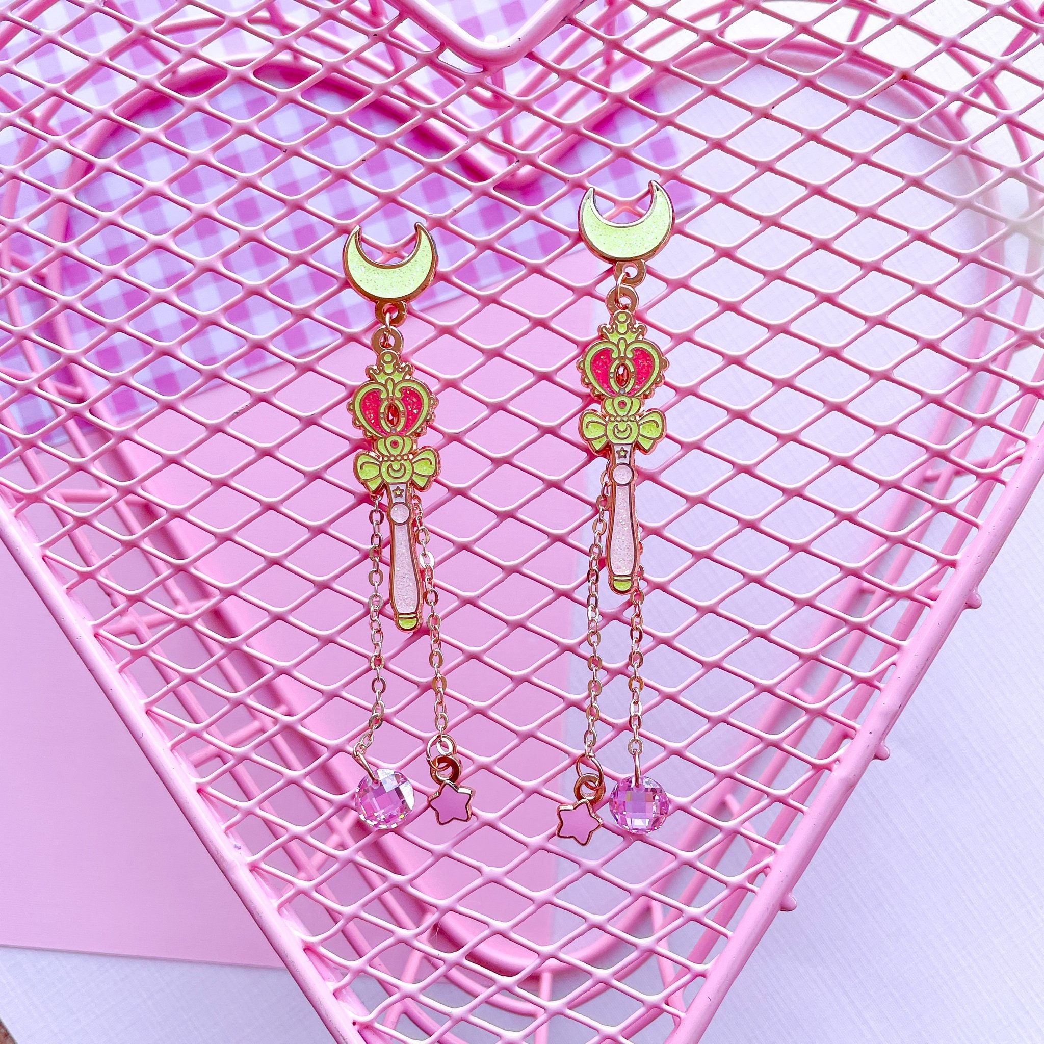 Heart Moon Rod Earrings - Etsy