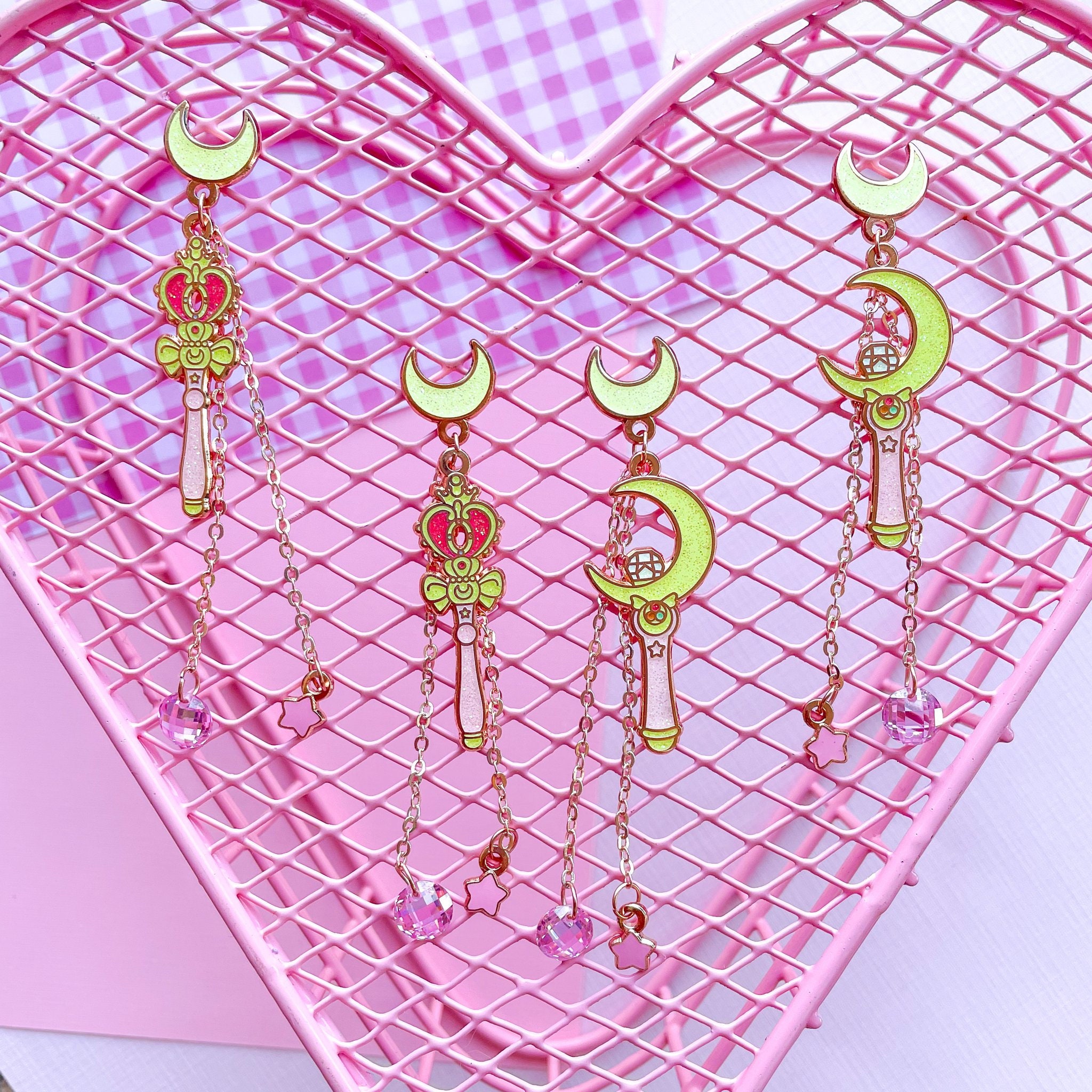 Heart Moon Rod Earrings - Etsy