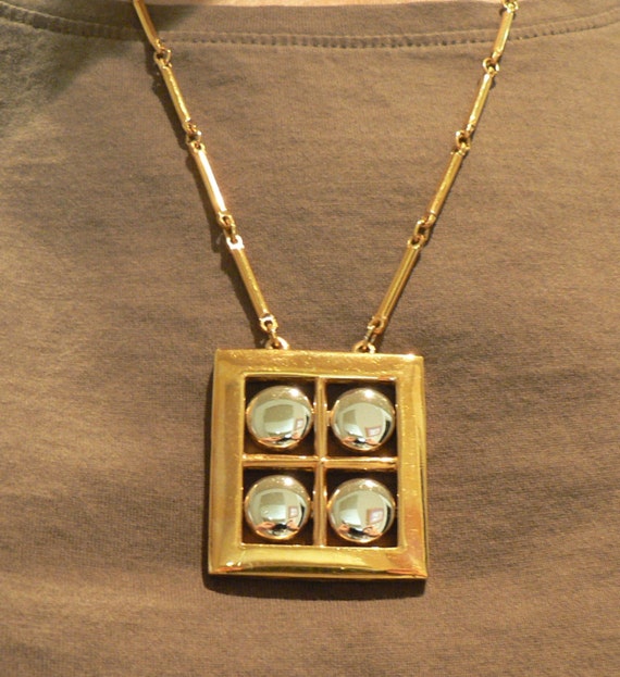 Gold and Silver Geometric Necklace Circa 1980