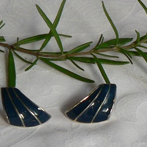 Navy Blue and Gold Post Earrings Vintage 1970s