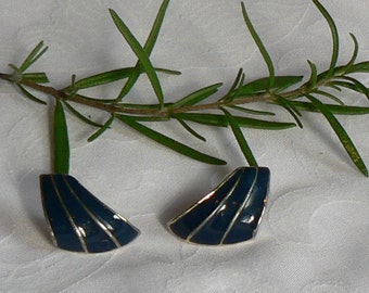 Navy Blue and Gold Post Earrings Vintage 1970s