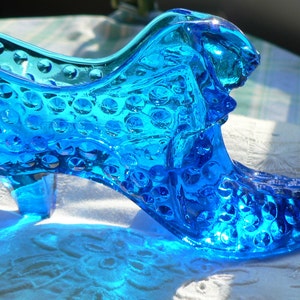 Fenton Glass Cat Hobnail Blue Circa 1970s
