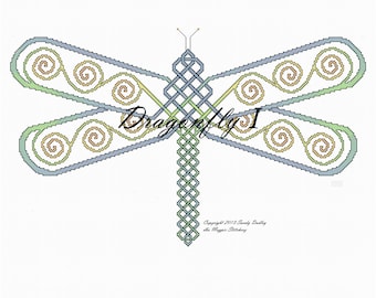 Dragonfly I - Celtic Knotwork Cross stitch pattern - Nature and Art Interlaced