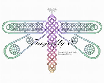 Dragonfly II - Celtic Knotwork pattern for counted cross stitch or needlepoint