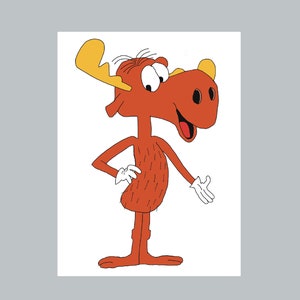 Printed Bullwinkle Retro Drawing, Retro Cartoon Prints, Giclee  Quality Print