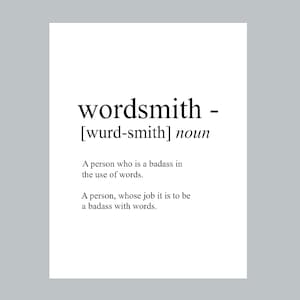 Humorous Wordsmith Definition Poster, Geek Art, Funny Art Print, Wall Art, Office Decor, Home Decor, Bookgeek