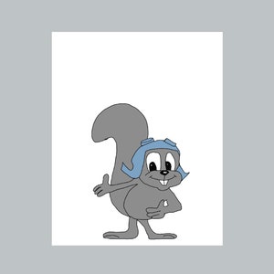 Printed Rocky the Squirrel  Retro Drawing, Retro Cartoon Prints, Giclee Quality Print