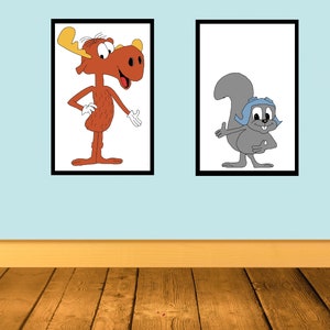 Rocky and Bullwinkle Retro Drawing, Instant Digital Download
