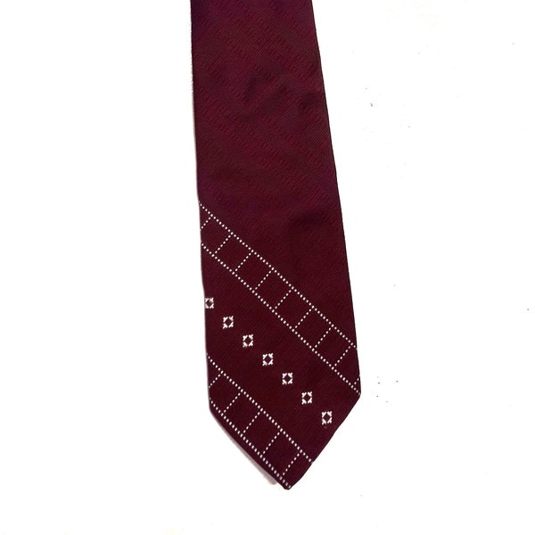 1970s Snapper Vintage / Snap On Necktie / Clipon Tie / Burgundy / Red and White / Wide Tie / Prom / Menswear / Striped Formalwear