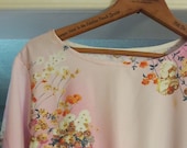 Handmade Vinatge Dress Bright Colorful Floral Print Dress 1960s-1970s Silky Shirtdress Raw Hem Pink Flower Print Hippie Boho Style