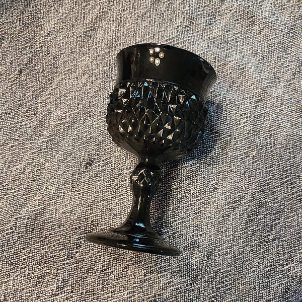 Vintage Indiana Glass / Black Tiara Diamond Point / Gothic Wine Glass / Goblet / Black Home Decor / Barware