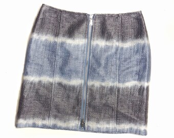 Vintage Per Se Skirt / Blue Tie Dye Effect Mini Skirt / Sky Blue and White Striped Skirt / US Size 4 / Front Zipper Detail / Officewear