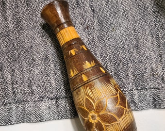 Hand Carved Wooden Vase / Handmade Wood Decor / Brown Vase / Vintage Home Decor / Flower Vase