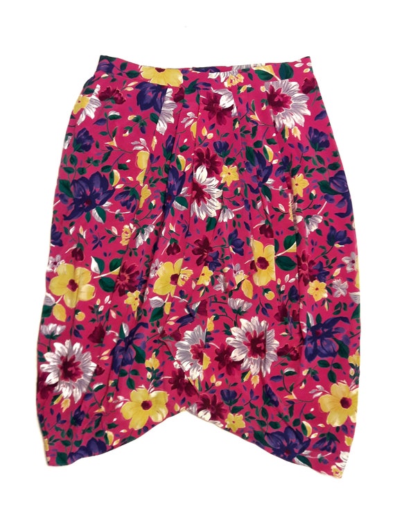 1980s Albert Nipon Vintage / Asymmetrical Floral … - image 2