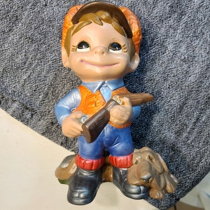 1970s Atlantic Vintage / Hunting Boy and Hound Dog Ceramic / Hobbyist Painted Ceramic / Ben / OOAK  Home Decor / Handpainted / Homeware