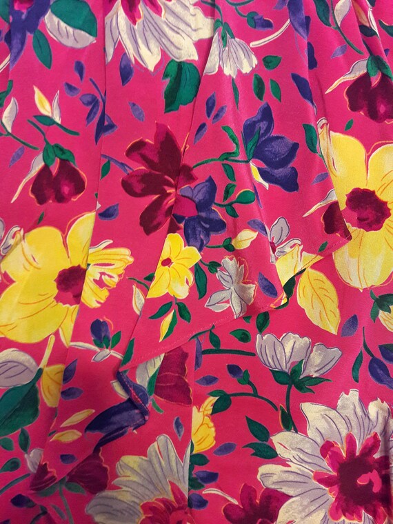 1980s Albert Nipon Vintage / Asymmetrical Floral … - image 3