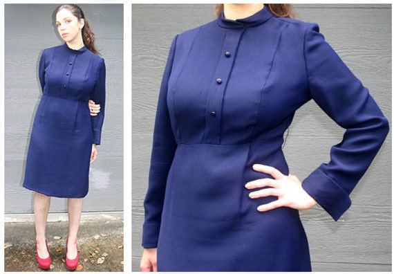 1960s Suzy Perette Vintage / Navy Blue Dress / Ma… - image 1