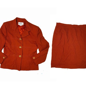 90s Oleg Cassini Vintage / Orange Matching Set / Women&#39;s Skirt Suit / Blazer Jacket / Pencil Skirt / Bright Seperates / Designer