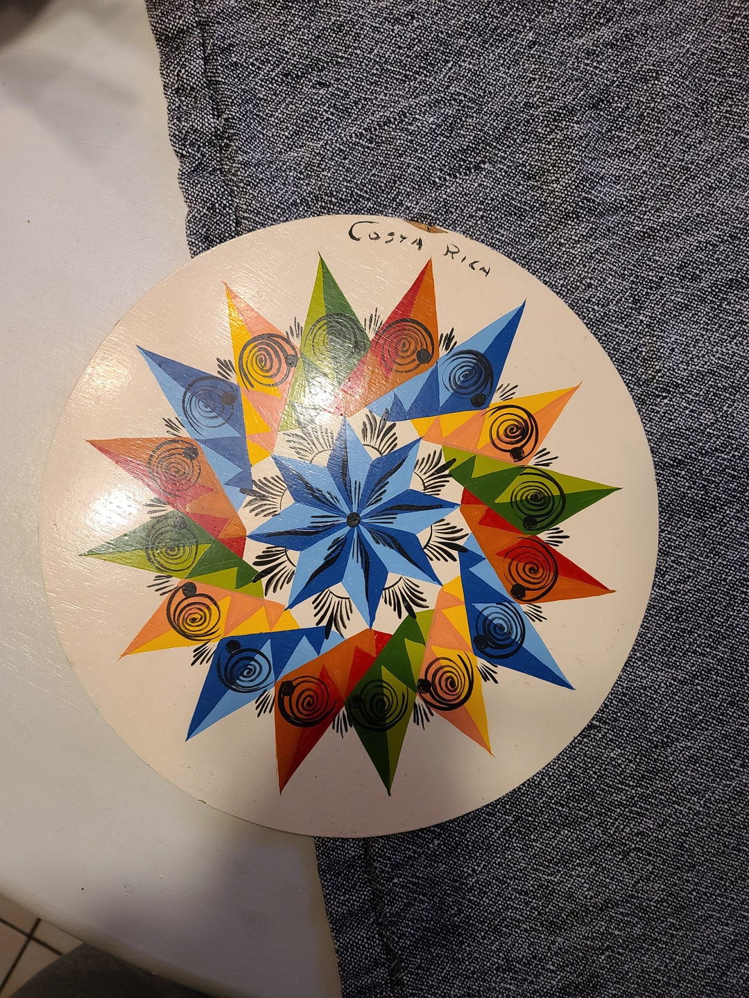 Vintage Handpainted Costa Rica Wall Art / Disc Shaped Original Art / Vintage Tourism Painting