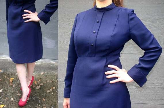 1960s Suzy Perette Vintage / Navy Blue Dress / Ma… - image 3