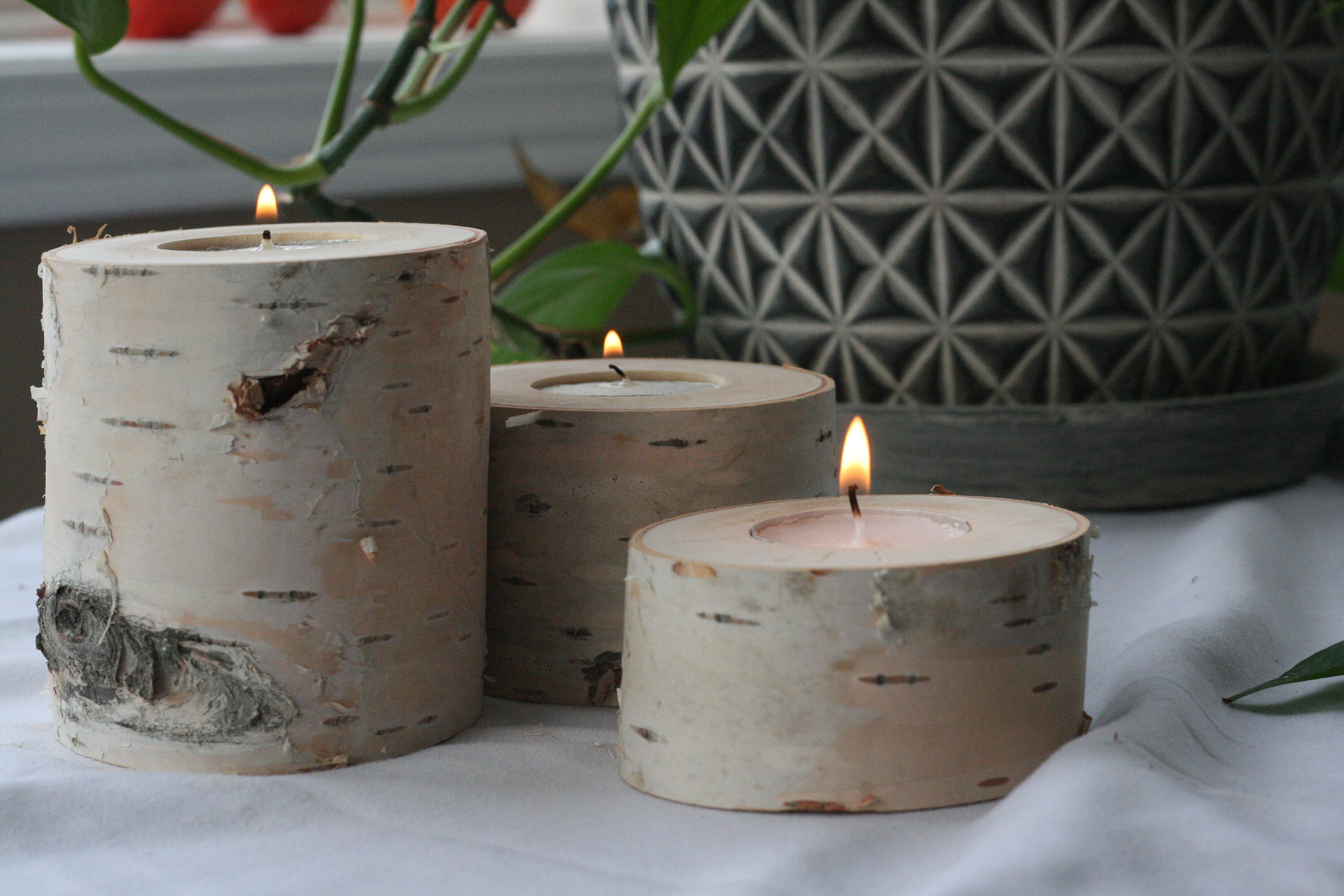Set of three birch tea light candle holders Etsy