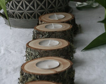 Set of five Douglas Fir wood tea light candle centerpieces