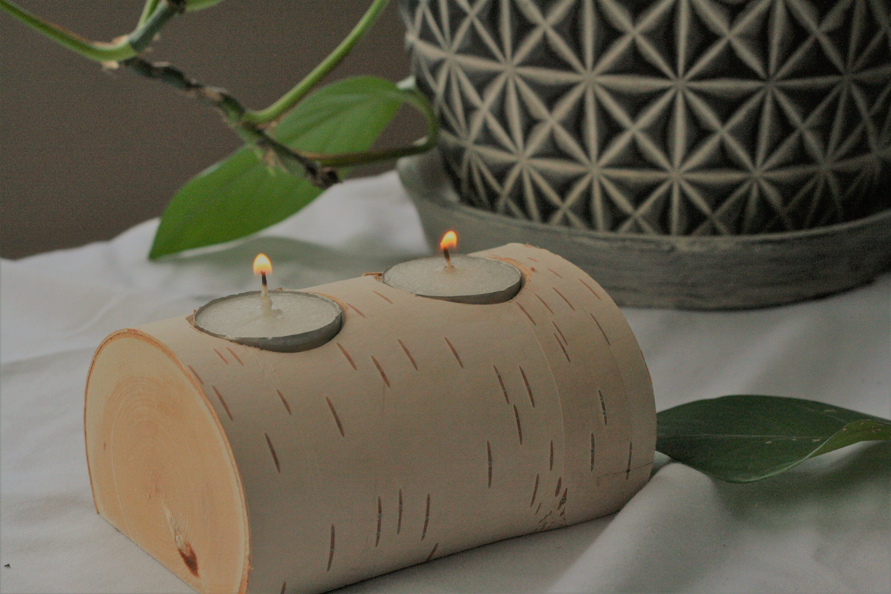 White birch tea light candle holder Etsy