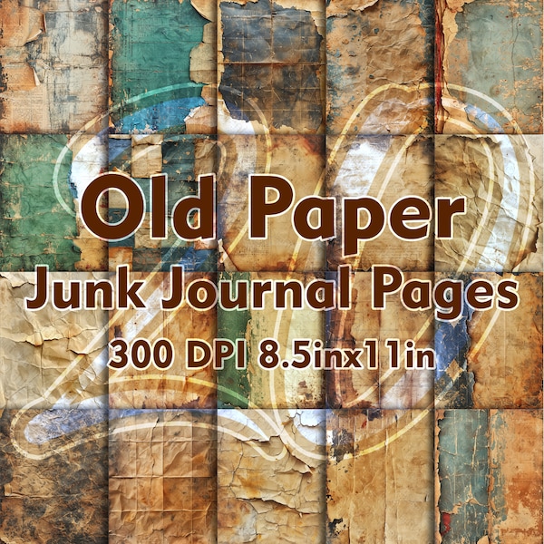 Old Paper Junk Journal Pages, Scrapbook Kit, Antique Book Printable, Grunge style Collage Sheet, Vintage Ephemera, Shabby Texture pages