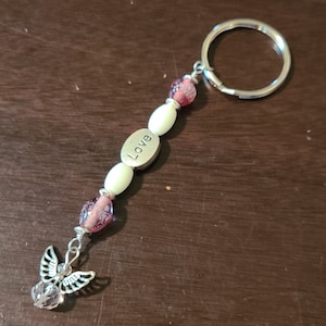 LOVE - Metal & Glass Beads - Guardian Angel - Key Chain/Fob