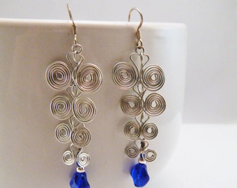 Ancient Style Spiral Earrings with Cobalt Glass Beads