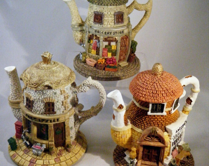 Three Hometown Teapot Cottages/antique Store Post Office and Etsy