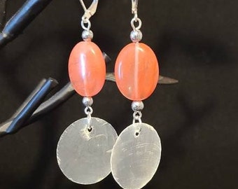 Cherry "Quartz" Glass & Capiz Shell Dangles