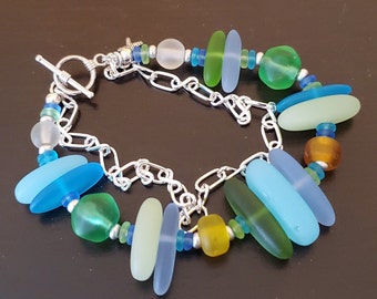 Two-Strand Beach Glass Bracelet with Toggle