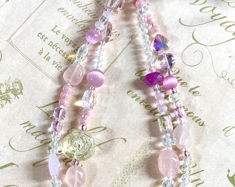 Pink Glass Bead Phone Charm: Handmade Bag Accessory