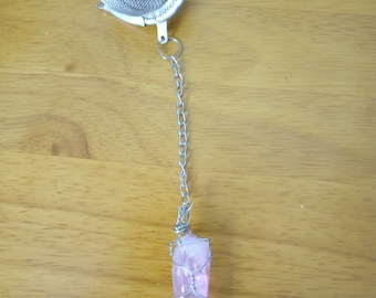 Wire-wrapped Crystal Tea Infuser - Pink Ombre Quartz